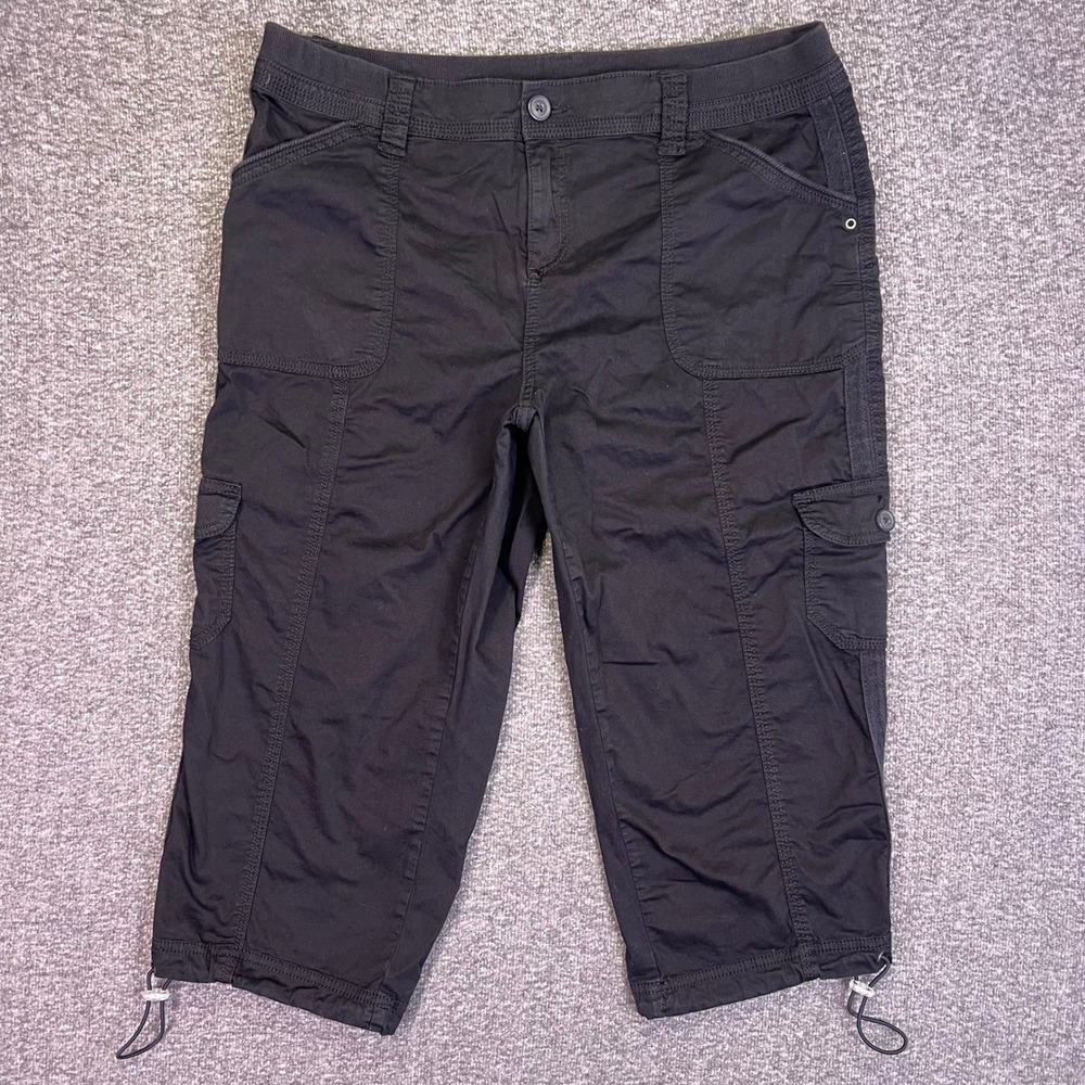 Style & Co Cargo Capri Womens 16P Black Utility Casual Bungee Hem Petite 36x19.5